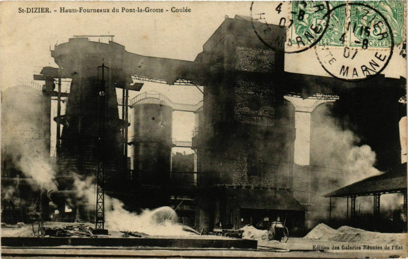 Carte postale ancienne Saint-Dizier Hauts-Fourneaux du Pont-la-Grotte à Saint-Dizier