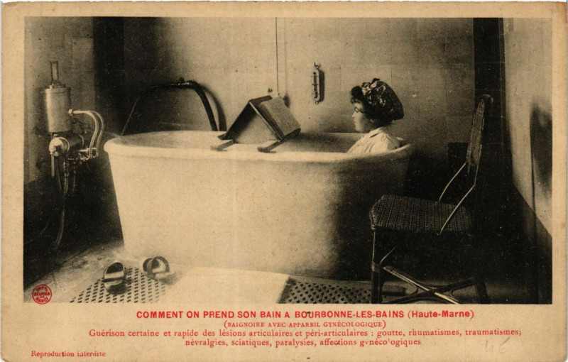 Carte postale ancienne Comment on prend son bain a Bourbonne les Bains à Bourbonne-les-Bains