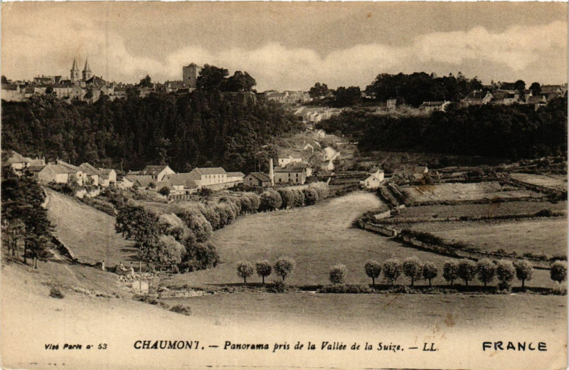 Carte postale ancienne Chaumont - Panorama prise de la Vallee de la Suize à Chaumont