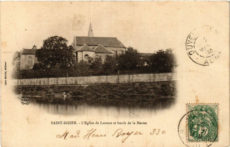 Carte postale ancienne Saint-Dizier - L'Eglise de Lanoue et bords de la Marne à Saint-Dizier