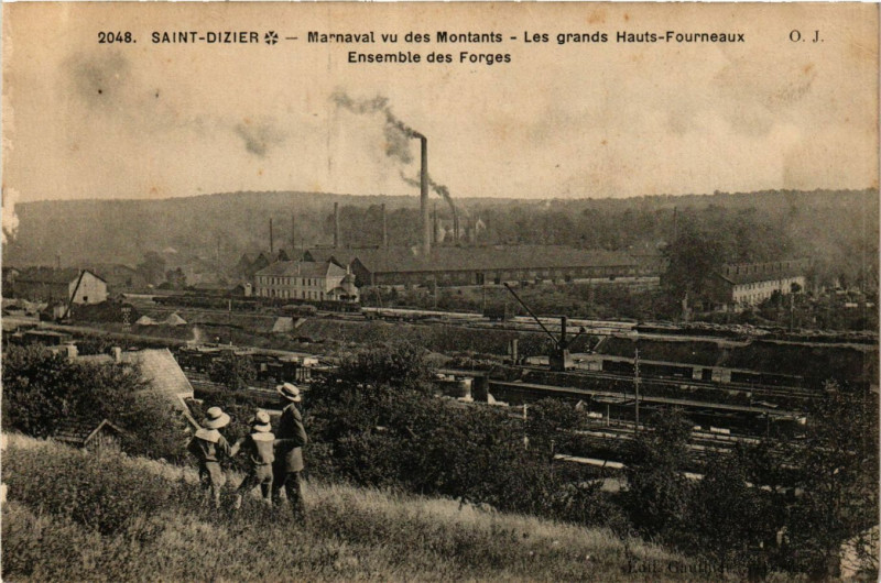 Carte postale ancienne Saint-Dizier - Marnaval vu des Montants - Les grands Hauts-Fourneau à Saint-Dizier