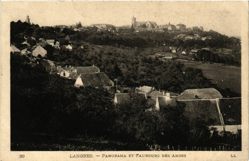 Carte postale ancienne Langres - Panorama et Faubourg des Anges à Langres
