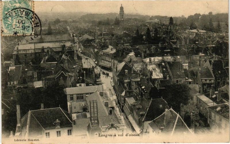 Carte postale ancienne Langres á vol d'oiseau à Langres