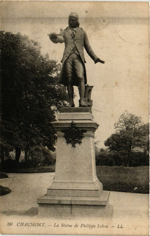 Carte postale ancienne Chaumont - La Statue de Philippe Lebon à Chaumont