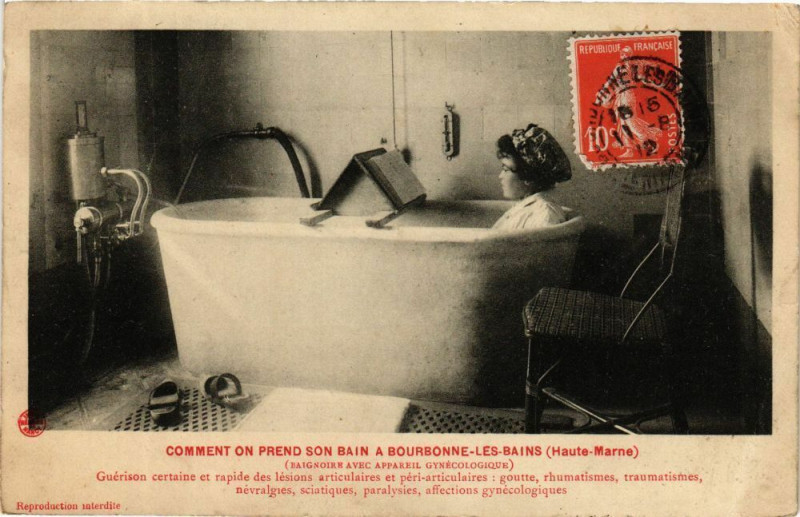 Carte postale ancienne Comment on Prend son Bains a Bourbonne les Bains à Bourbonne-les-Bains
