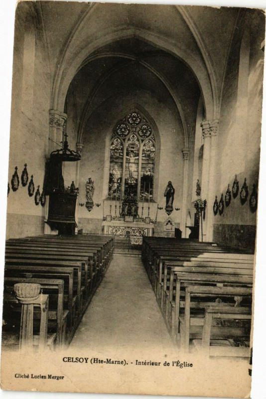 Carte postale ancienne Celsoy - Interieur de l'Eglise à Celsoy