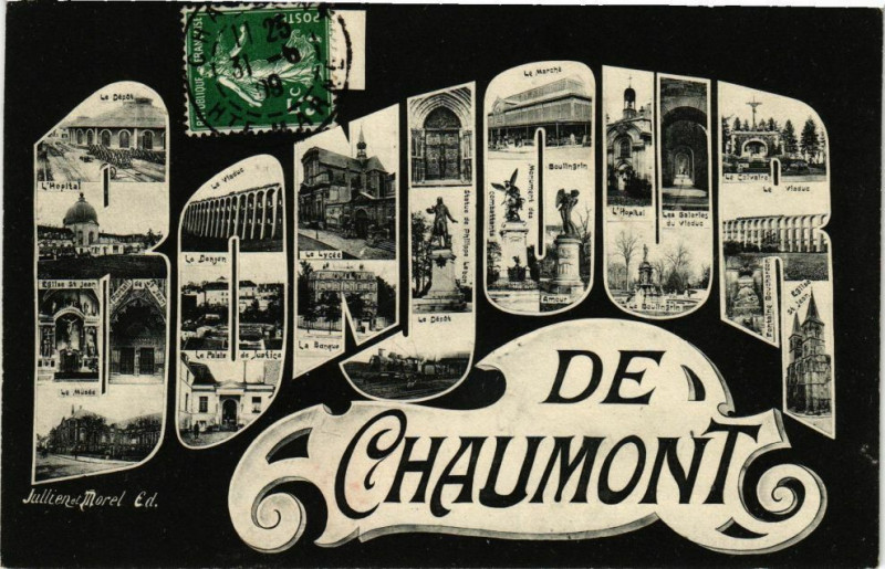Carte postale ancienne Bonjour de Chaumont à Chaumont