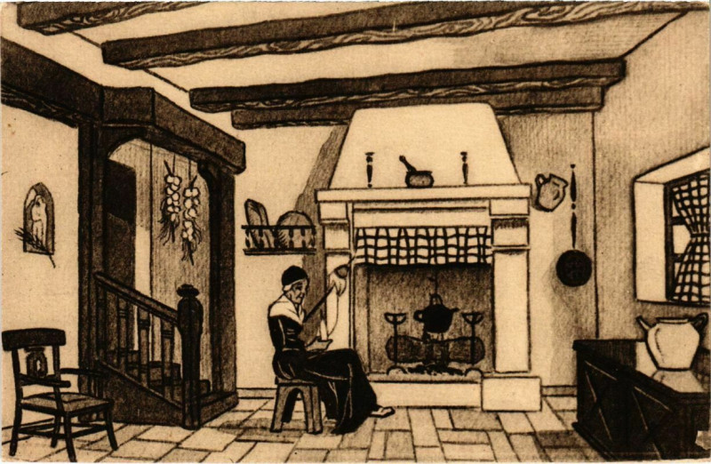 Carte postale ancienne Pays Basque - Intérieur à Asque