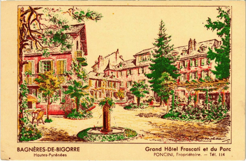 Carte postale ancienne Bagneres-de-Bigorre - Grand Hotel Frascati et du Parc à Bagnères-de-Bigorre