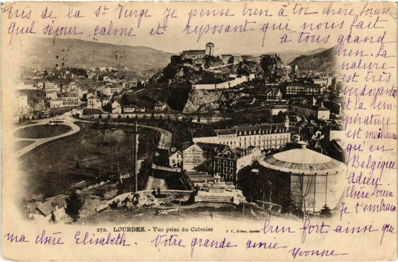 Carte postale ancienne Lourdes Vue prise du Calvaire à Lourdes