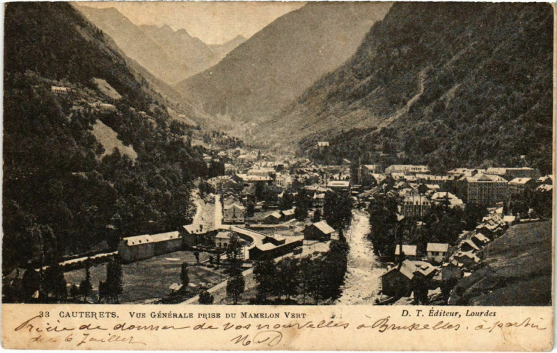 Carte postale ancienne Cauterets Vue générale prise du Mamelon à Cauterets