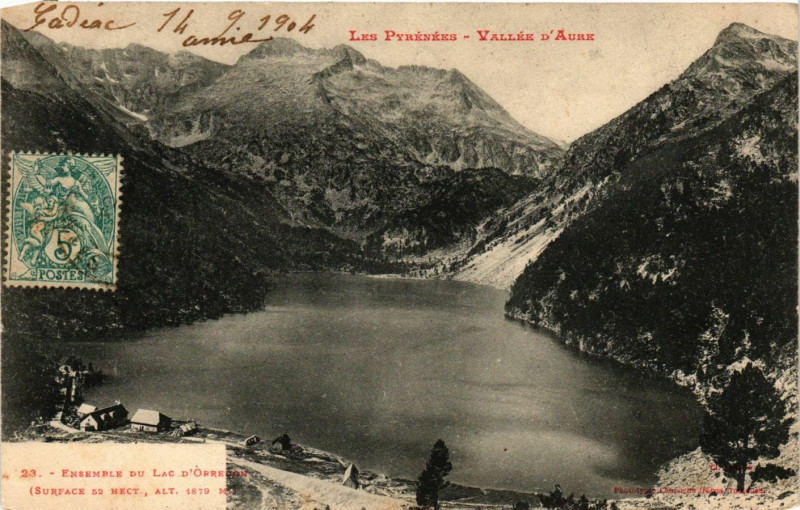 Carte postale ancienne Vallée d'Aure Ensemble du Lac d'Orredon à Ens