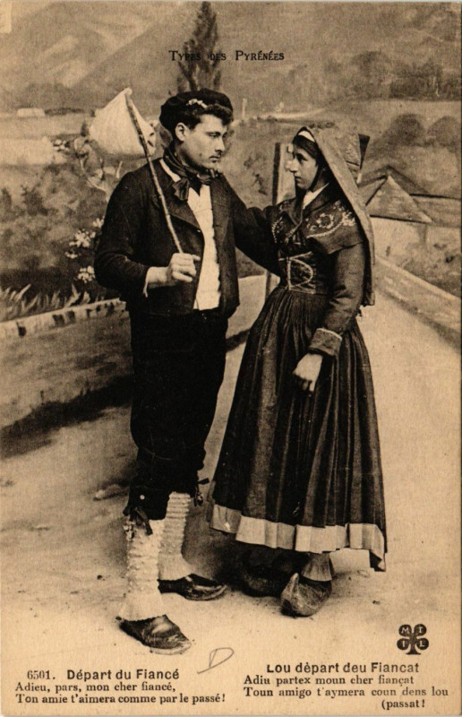 Carte postale ancienne Types des Pyrenées Depart du Fiance-Lou depart deu Fiancat