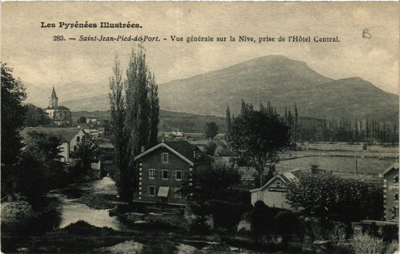 Carte postale ancienne Saint-Jean-Pied-de-Port Vue générale sur la Nive