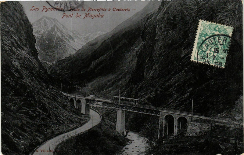 Carte postale ancienne Route de Pierrefitte a Cauterets-Pont de Mayaba à Cauterets
