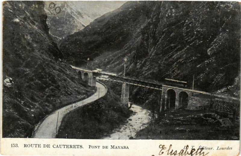 Carte postale ancienne Route de Cauterets Pont de Mayaba à Cauterets