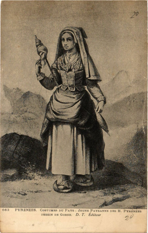 Carte postale ancienne Pyrenées Costumes du Pays-Jeune Paysanne des haute Pyrenées