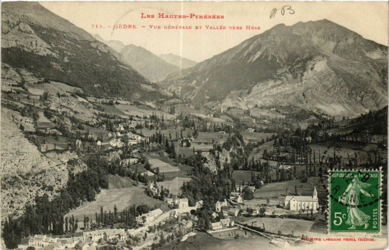Carte postale ancienne Gedre Vue générale et Vallée vers Heas