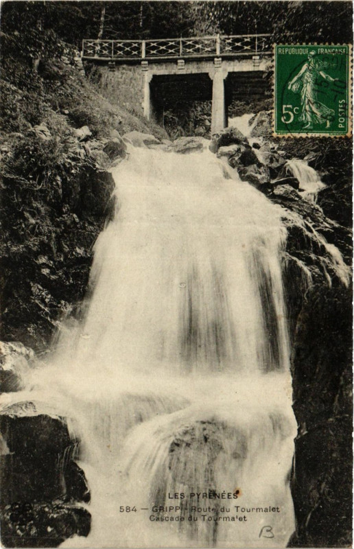 Carte postale ancienne Gripp Route du Tourmalet-Cascade du Tourmalet