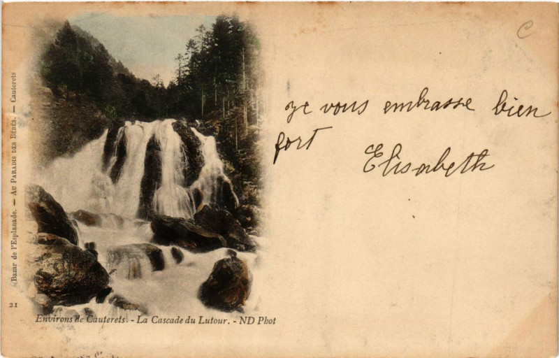 Carte postale ancienne Env. De Cauterets La Cascade du Lutour à Cauterets