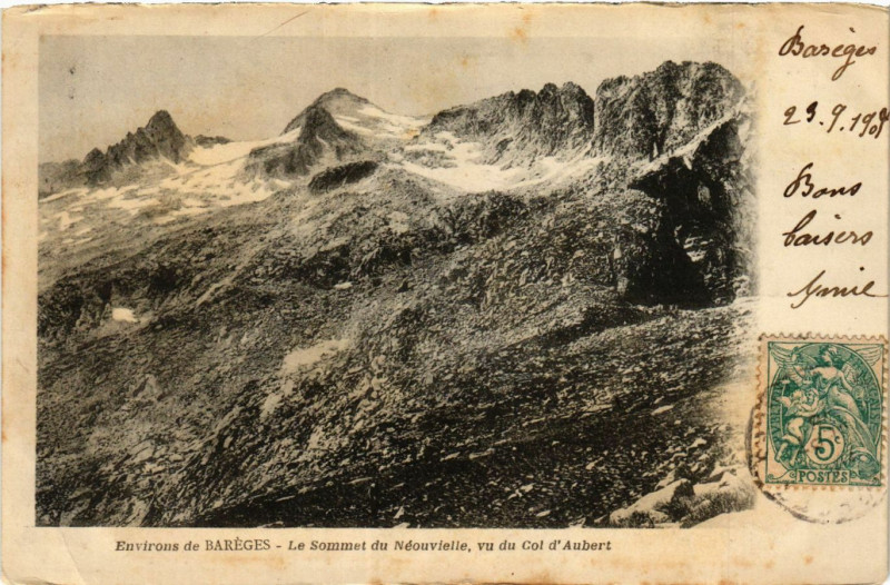 Carte postale ancienne Env. De Bareges Le Sommet du Neouvielle à Barèges