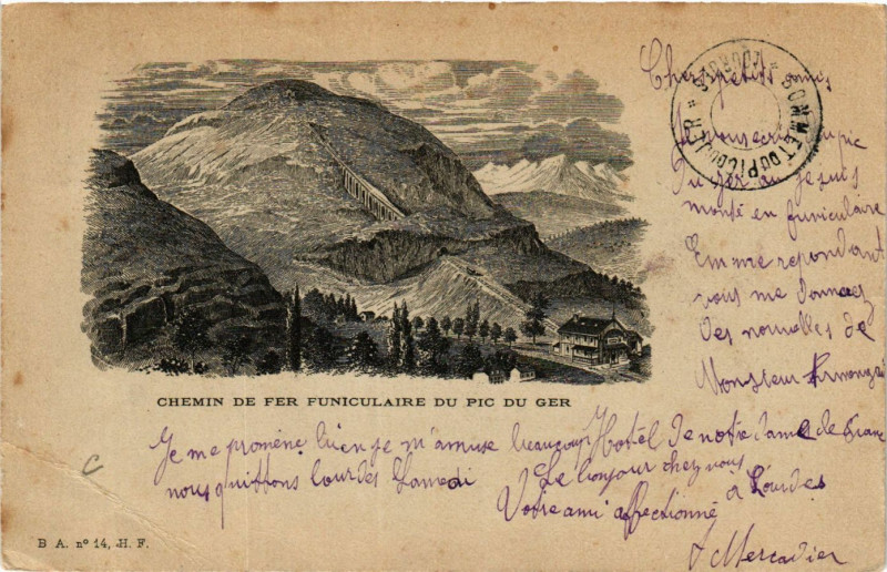 Carte postale ancienne Chemin de fer funiculaire du Pic du Ger à Ger