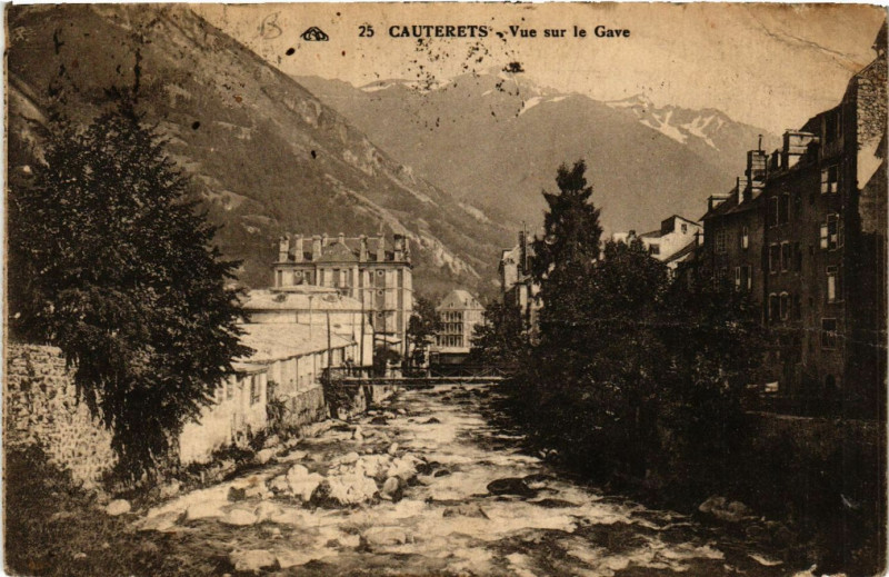 Carte postale ancienne Cauterets Vue sur le Gave à Cauterets