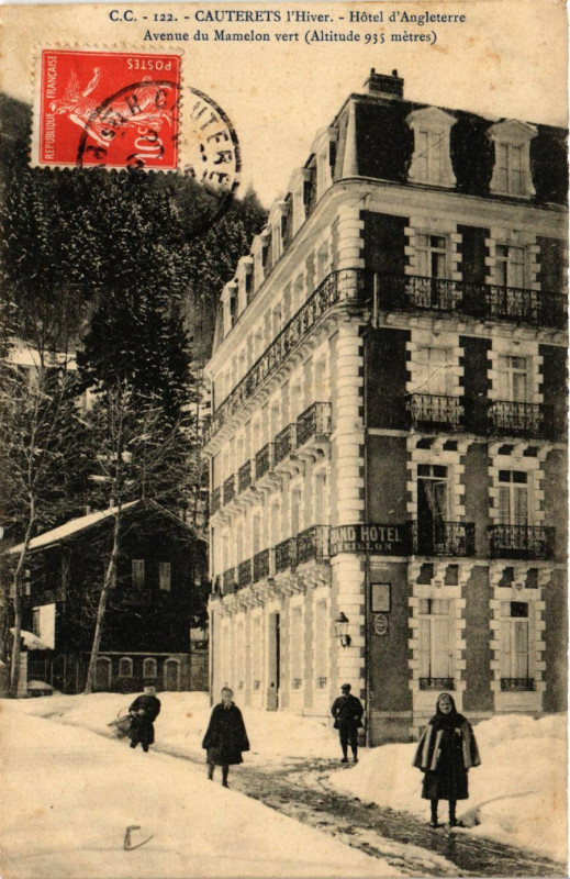 Carte postale ancienne Cauterets l'Hiver-Hotel d'ANGLETerre-Avenue du Mamelon Vert à Cauterets