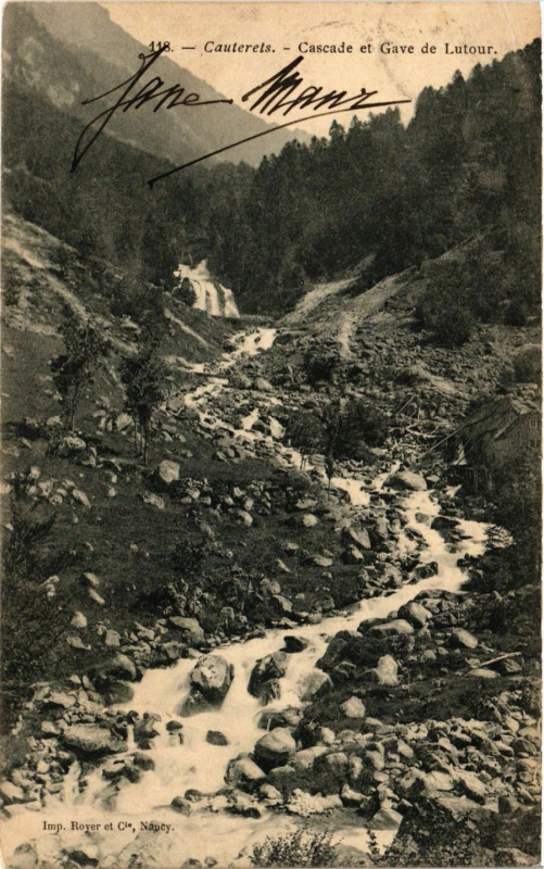 Carte postale ancienne Cauterets Cascade et Gave de Lutour à Cauterets