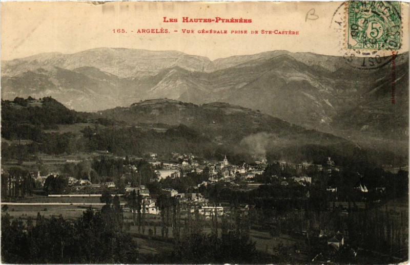 Carte postale ancienne Argeles Vue générale prise de Sainte-Castere à Ris