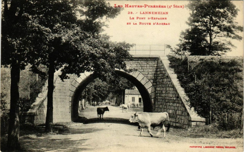 Carte postale ancienne Lannemezan Le Pont d'Espagne et la Route d'Arreau à Lannemezan