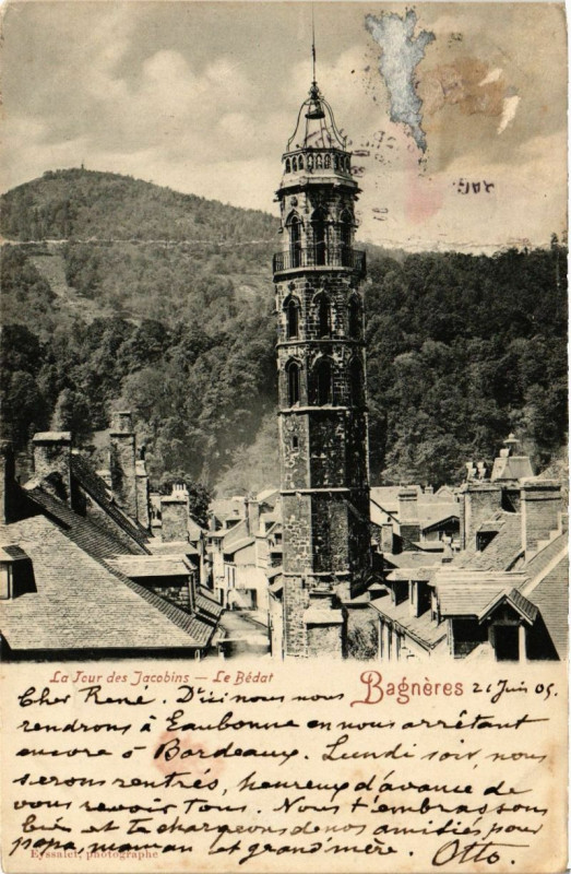 Carte postale ancienne Bagneres-de-Bigorre - La tour des Jacobins Le Bedat à Bagnères-de-Bigorre