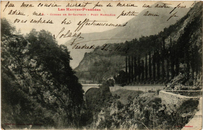 Carte postale ancienne Gorges de Saint-Sauveur - Pont Napoleon