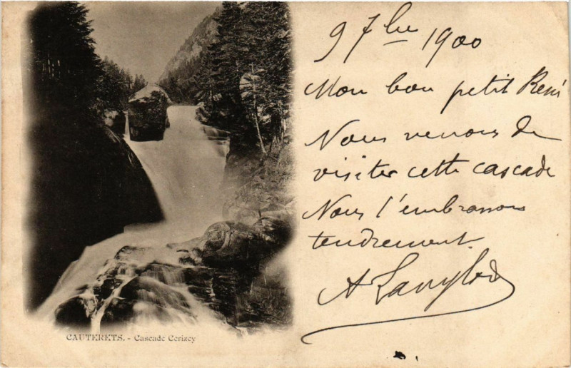Carte postale ancienne Cauterets - Cascade Cerizey à Cauterets
