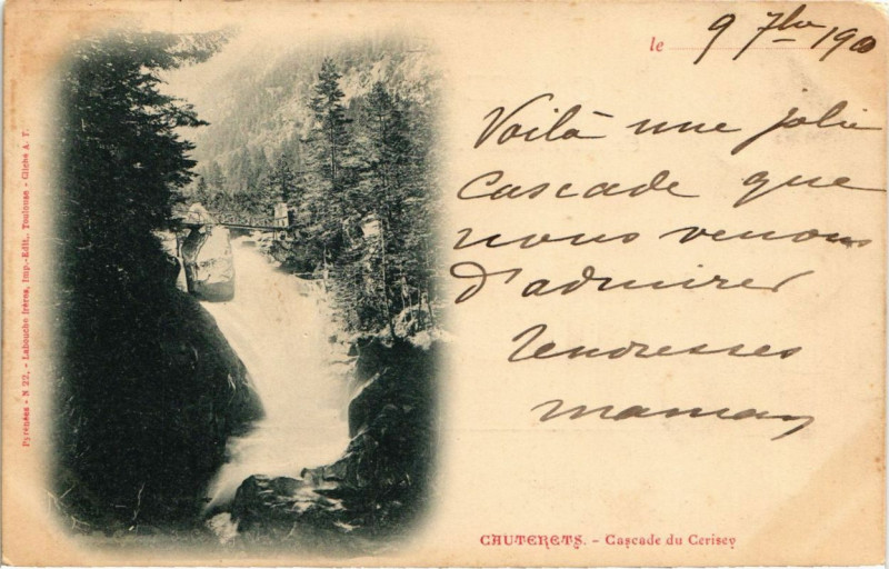 Carte postale ancienne Cauterets - Cascade du Cerisey à Cauterets