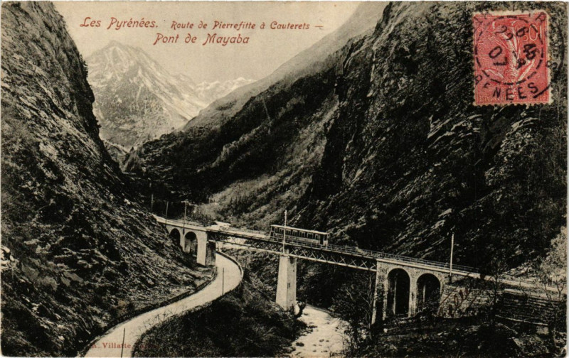 Carte postale ancienne Route de Pierrefitte a Cauterets - Pont de Mayaba à Cauterets