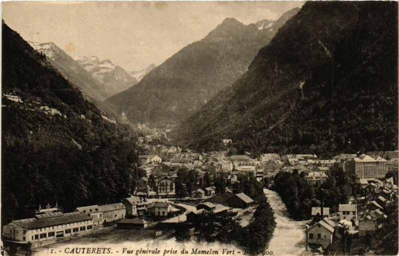 Carte postale ancienne Cauterets - Vue générale prise du Mamelon Vert à Cauterets