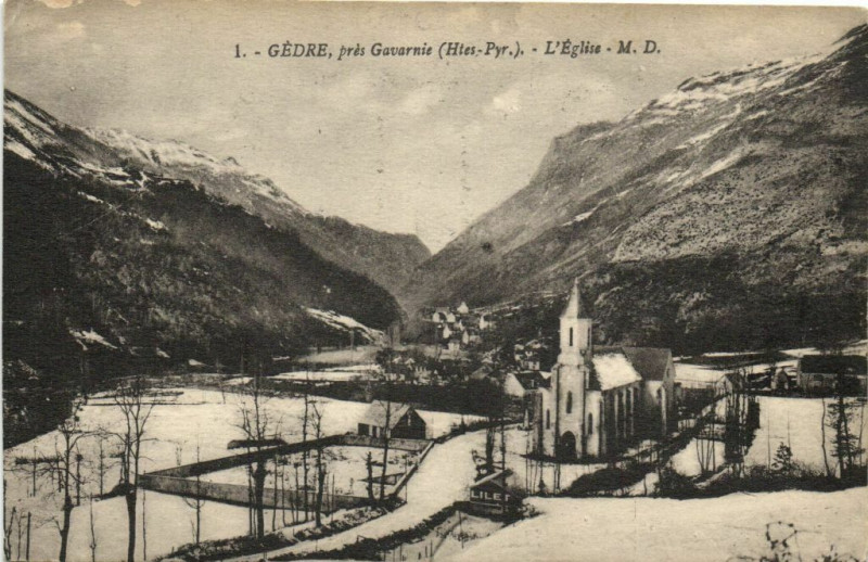 Carte postale ancienne Gedre pres Gavarnie (Hte.-Pyr.) L'Eglise