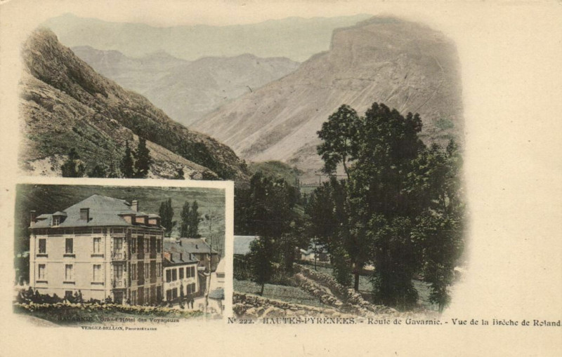 Carte postale ancienne Hautes-Pyrenées Route de Gavarnie Vue de la Baeche Roland
