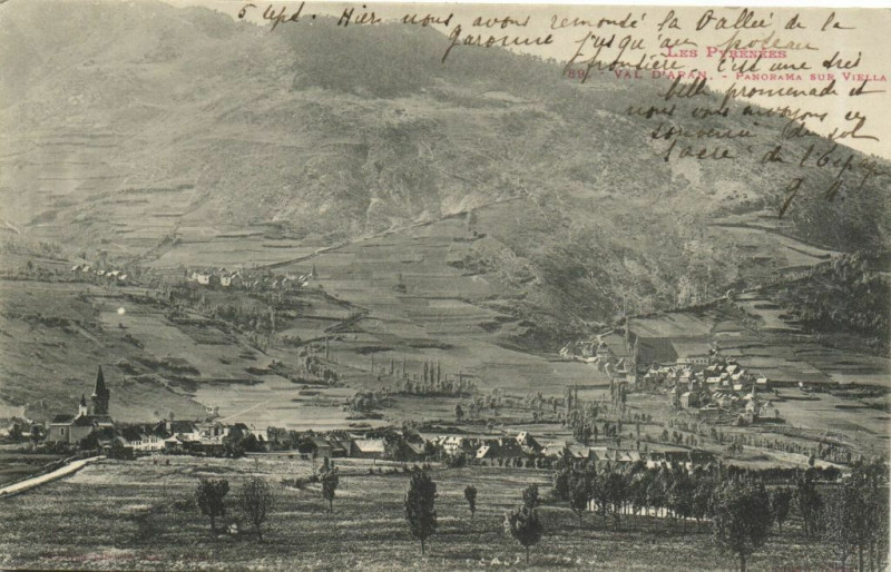 Carte postale ancienne Les Pyrenées Vue d'Aran - Panorama sur Viella à Viella