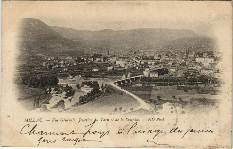 Carte postale ancienne Millau - Vue générale jonction du tarn et de la donrbie à Millau