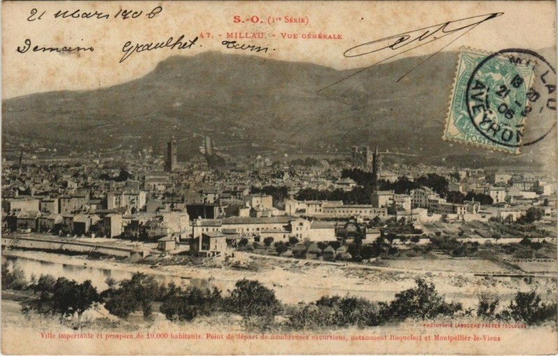 Carte postale ancienne Millau - Vue générale à Millau