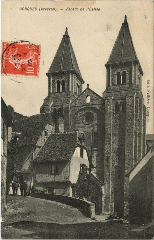 Carte postale ancienne Conques - Facade de l'Eglise
