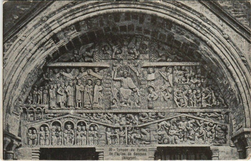 Carte postale ancienne Tympan du portail de l'Eglise de Conques