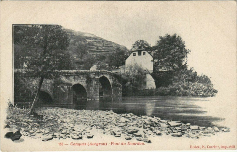 Carte postale ancienne Conques - Pont du dourdou