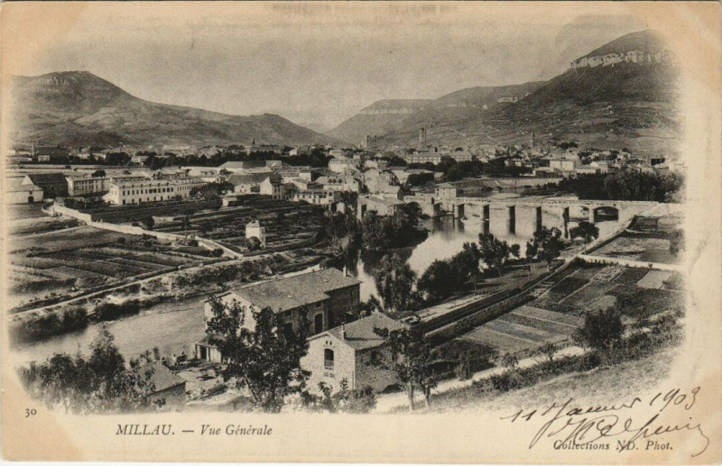 Carte postale ancienne Millau - Vue générale à Millau