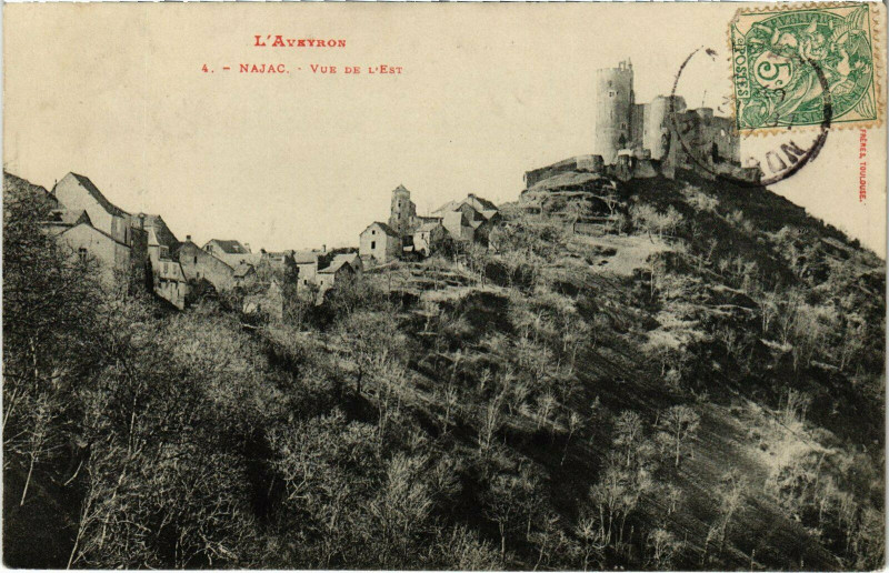 Carte postale ancienne Najac - Vue de L'Est à Najac