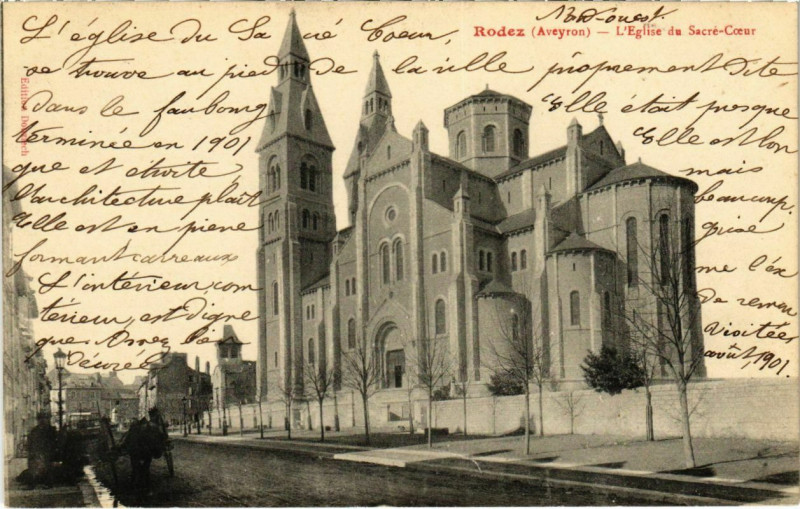 Carte postale ancienne Rodez - L'Eglise du Sacre-Coeur à Rodez