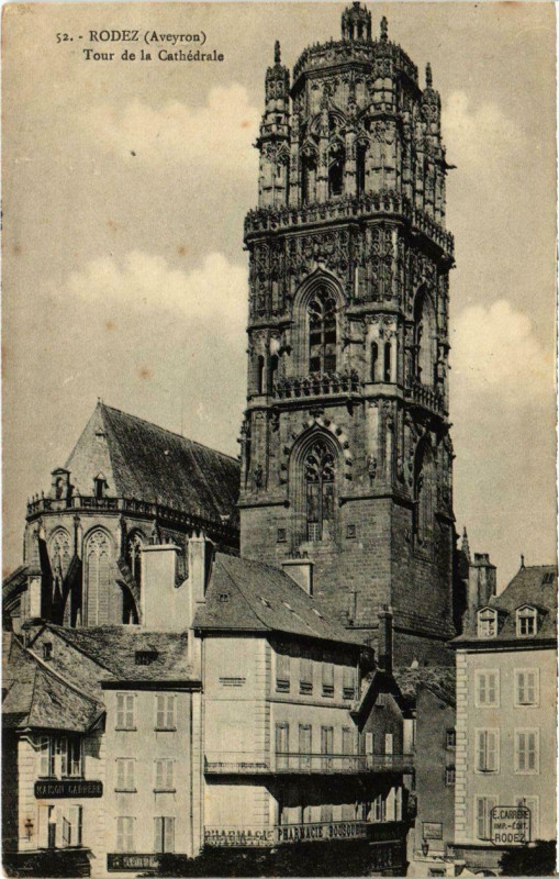 Carte postale ancienne Rodez - Tour de la Cathédrale à Rodez