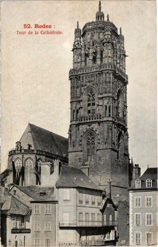 Carte postale ancienne Rodez - Tour de la Cathédrale à Rodez